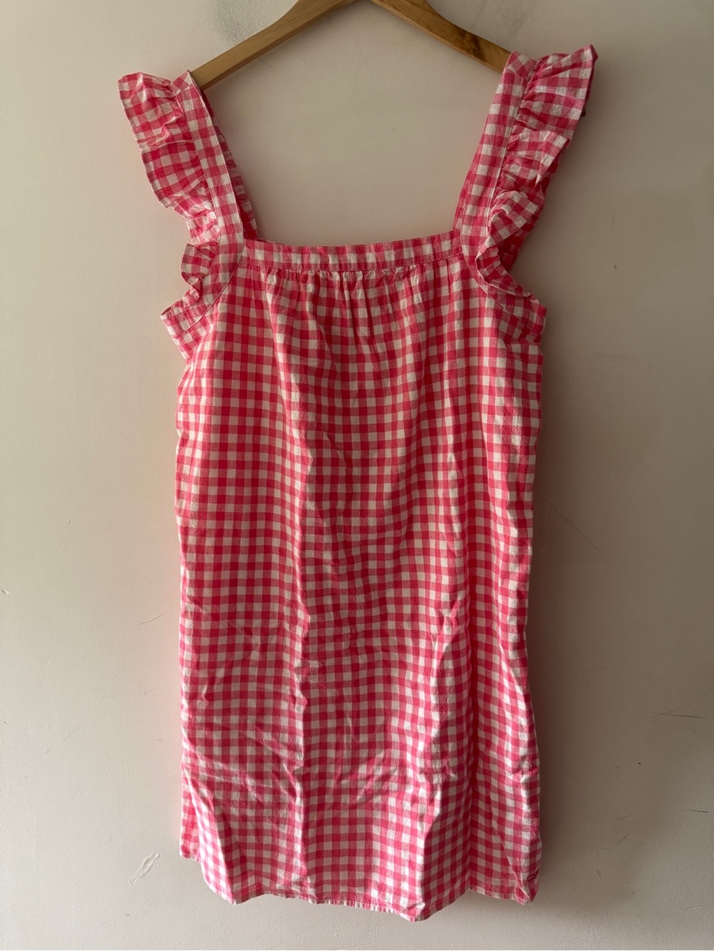 Vineyard Vines Pink Gingham Ruffle-Sleeve Shift Dress‎ Cotton Linen Blend